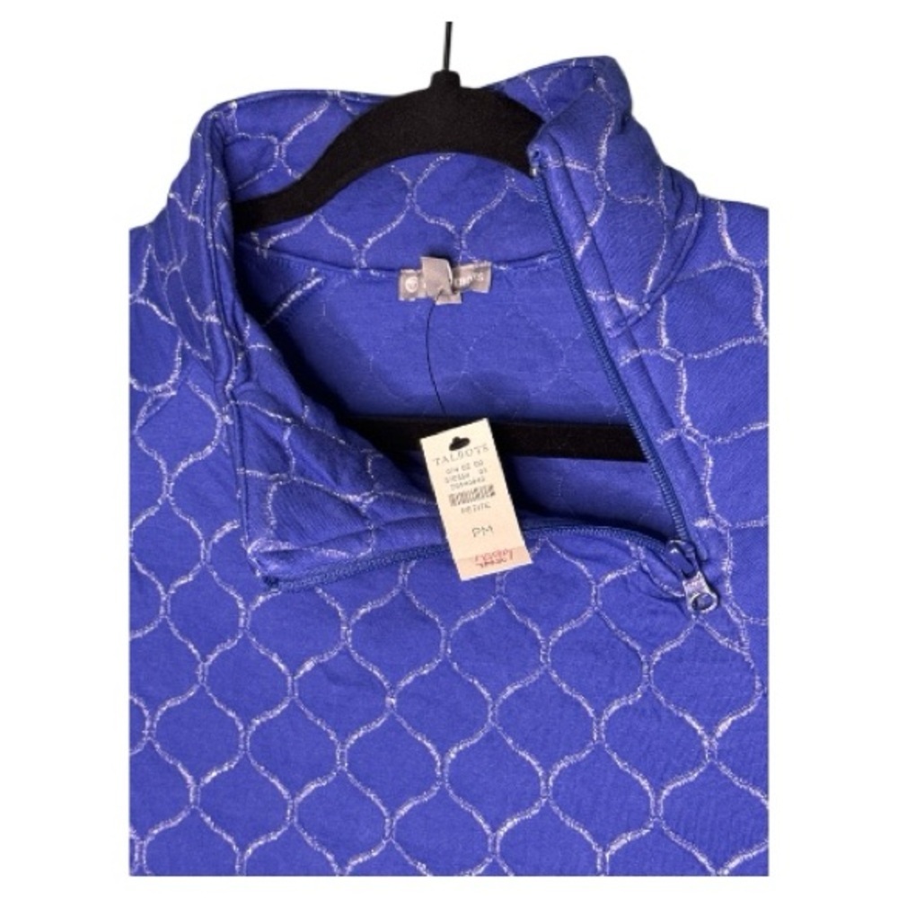 NWT Talbots metallic asymmetrical zip quilted pullover size petite medium - Picture 2 of 6